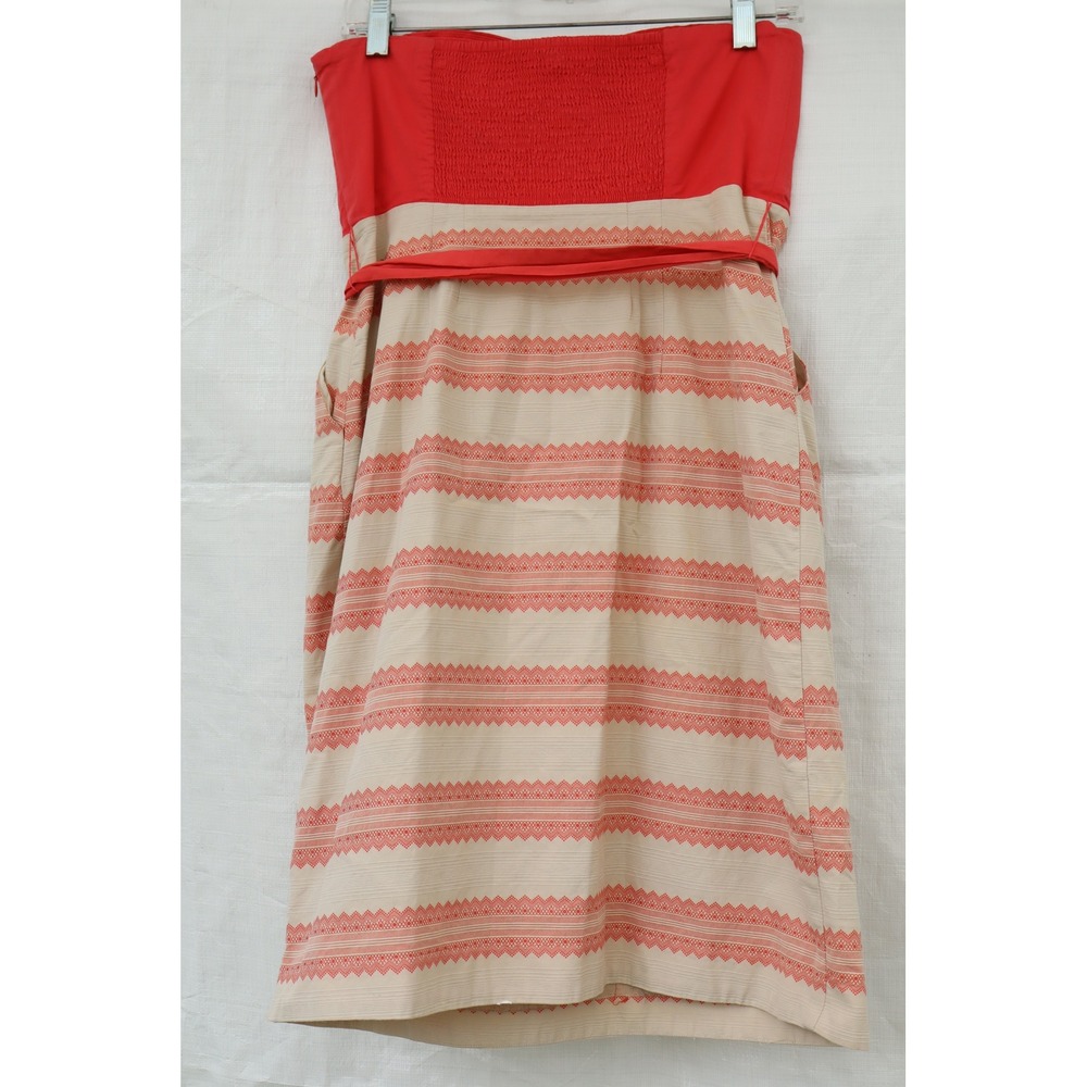 Maeve Anthropologie Strapless Coral Red Embroidered Sun Women Dress Size 8 NWOT - Picture 3 of 12